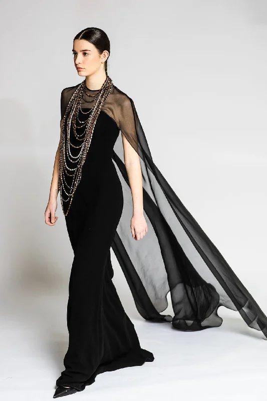 Cape style A line dress with necklace Tunics Fall fleece