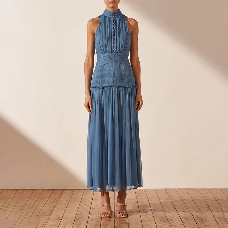 Chiffon High Neck Sleeveless Long Dresses Tunics New arrival