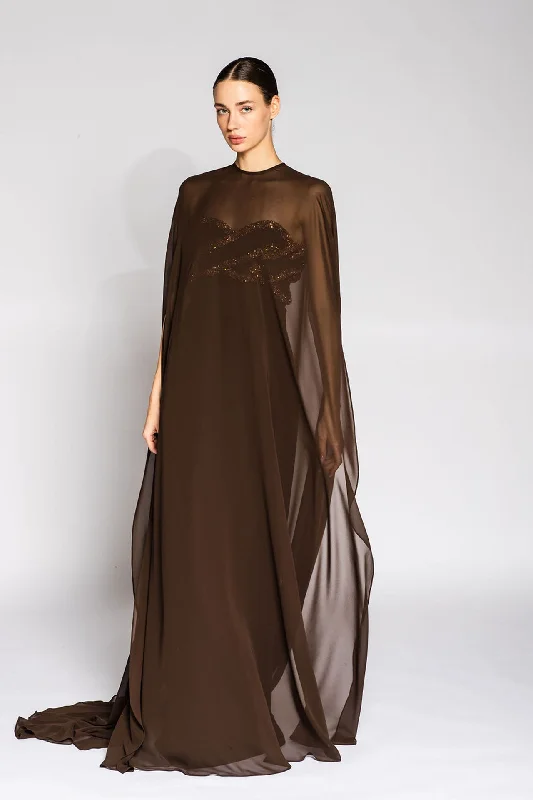 Crepe dress with chiffon cape Tunics Hiking breathable