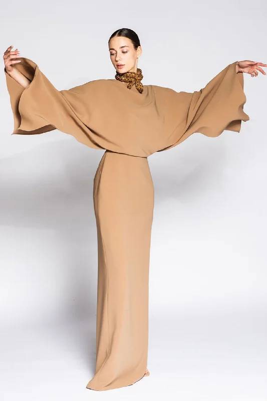 Embroidered neck cape style crepe dress Tunics Trousers formal