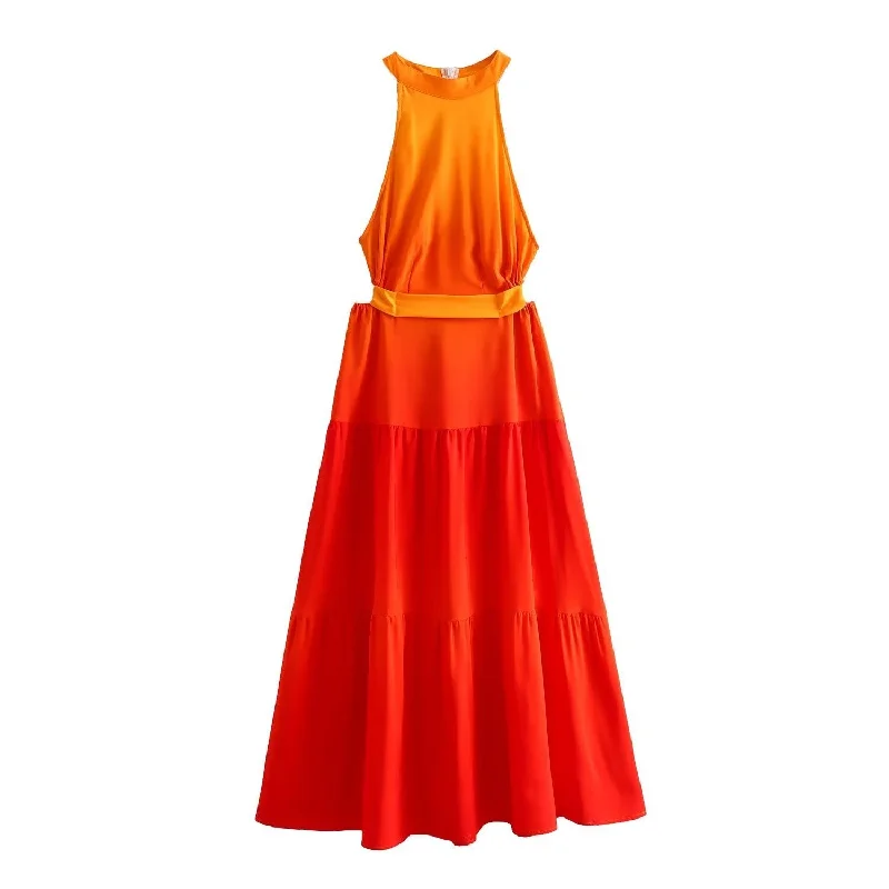 Open Waist Orange Dress Tunics Prom sequined