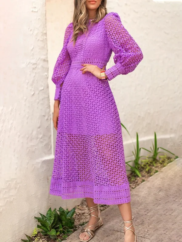 Round neck balloon sleeve waist slim dress Tunics Handmade artisanal