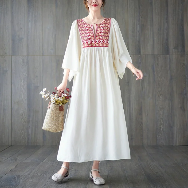 Vintage Embroidery Summer Plus Sizes Long Dresses Tunics Formal black