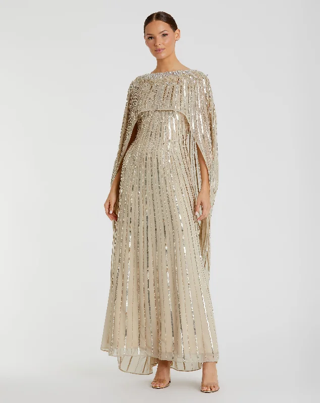 Embellished Beaded Column Cape Gown sweetheart Neckline Romantic