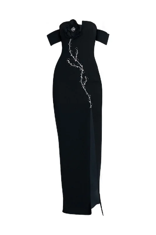BLACK OFF-SHOULDER LONG DRESS Tunics Evening elegant