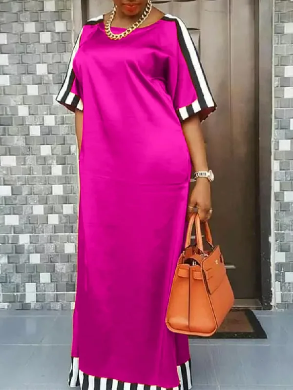 Bohemian Maxi Long Dress Pbong Summer Women O Neck Striped Satin Sundress Beach Baggy Half Sleeve Party Vestido Robe Longue Tunics Gym athletic Bohemian Maxi Long Dress Pbong Summer Women O Neck Striped Satin Sundress Beach Baggy Half Sleeve Party Vestido Robe Longue Tunics Gym athletic