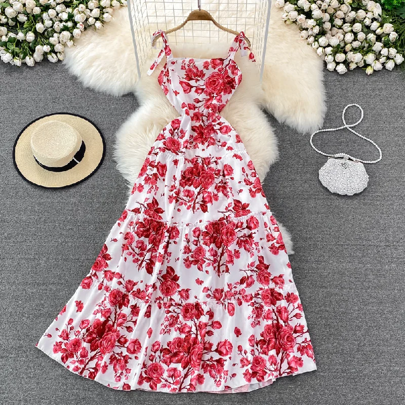 Bohemian Print Backless Waist Trimming Tube Top Dress Tunics Fashionable trendy