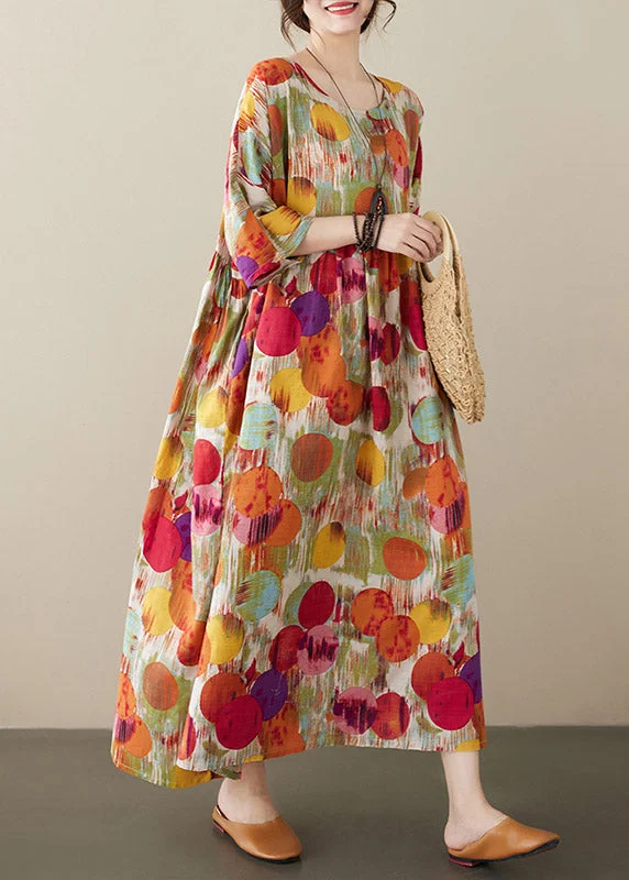 Bohemian Red O-Neck Print Cozy Long Dress Summer Tunics Sophisticated sleek
