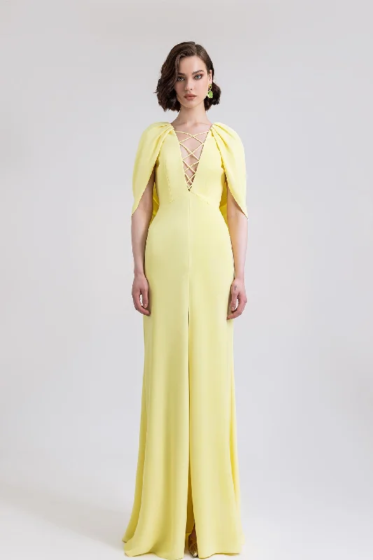 Cape like sleeves column silhouette gown Tunics Polka dots