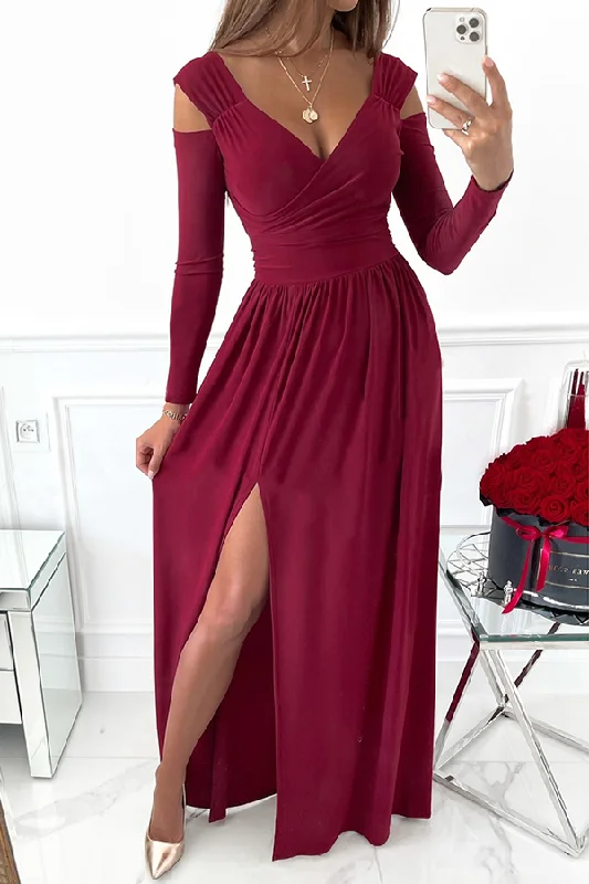 Casual Elegant Solid Hollowed Out Slit V Neck Waist Skirt Dresses Tunics Stylish elegant Casual Elegant Solid Hollowed Out Slit V Neck Waist Skirt Dresses Tunics Stylish elegant