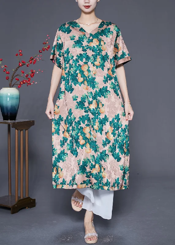 Casual Green And Black Print Wear On Both Sides Silk Long Dresses Summer Tunics Exclusive limited Casual Green And Black Print Wear On Both Sides Silk Long Dresses Summer Tunics Exclusive limited
