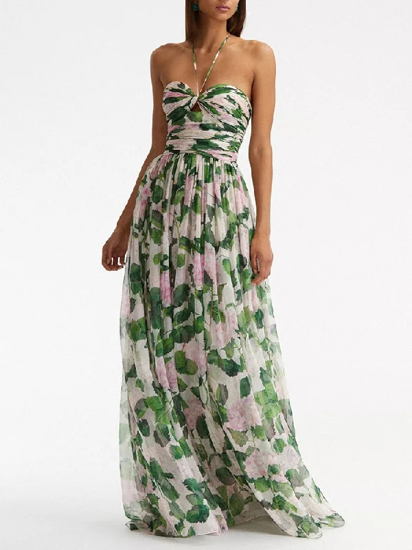 Casual Long Dress Halter Sleeveless High Waist Hit Color Patchwork Print Slim Dresses Tunics Fashionable trendy Casual Long Dress Halter Sleeveless High Waist Hit Color Patchwork Print Slim Dresses Tunics Fashionable trendy