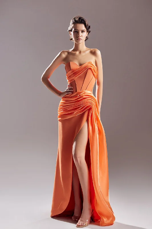 Corseted bodice draped waistline high slit dress Tunics Versatile all-occasion