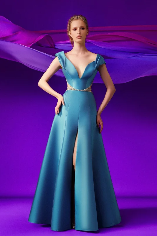 Cutout waistline swarovski beaded middle slit gown Tunics Cozy soft