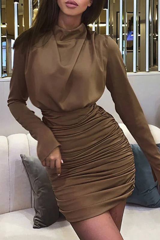 Elegant Solid Fold Half A Turtleneck Waist Skirt Dresses(4 Colors) empire Waist empire Elegant Solid Fold Half A Turtleneck Waist Skirt Dresses(4 Colors) empire Waist empire