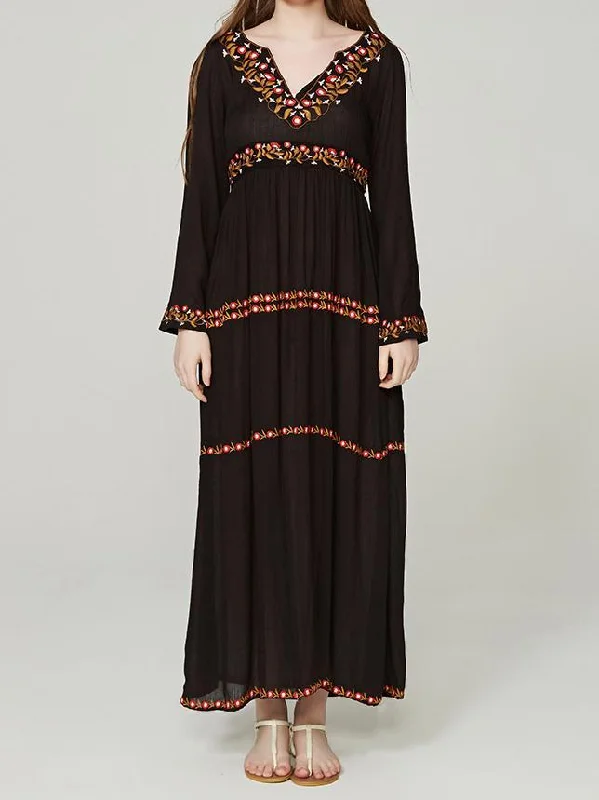 Elegant V Neck Long Sleeve Embroidered Bohemia Maxi Long Dress Bodycon Club Sequined Elegant V Neck Long Sleeve Embroidered Bohemia Maxi Long Dress Bodycon Club Sequined
