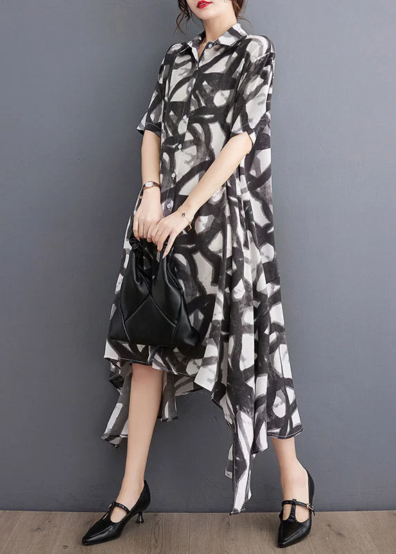 Fashion Black Print Asymmetrical Holiday Long Dress Summer Tunics Stylish elegant