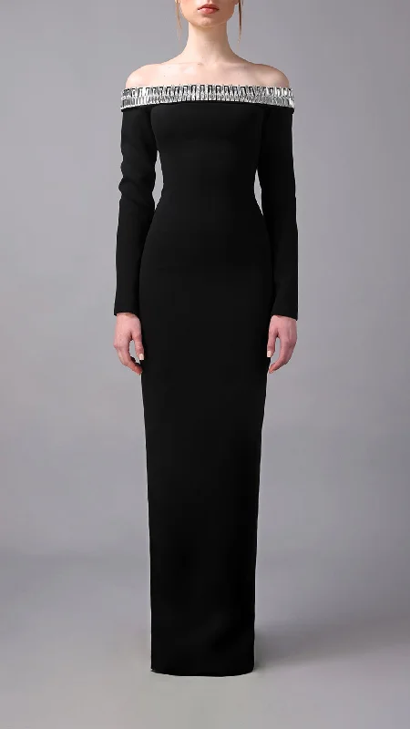Black dress with crystal baguettes neckline Tunics Bestseller popular