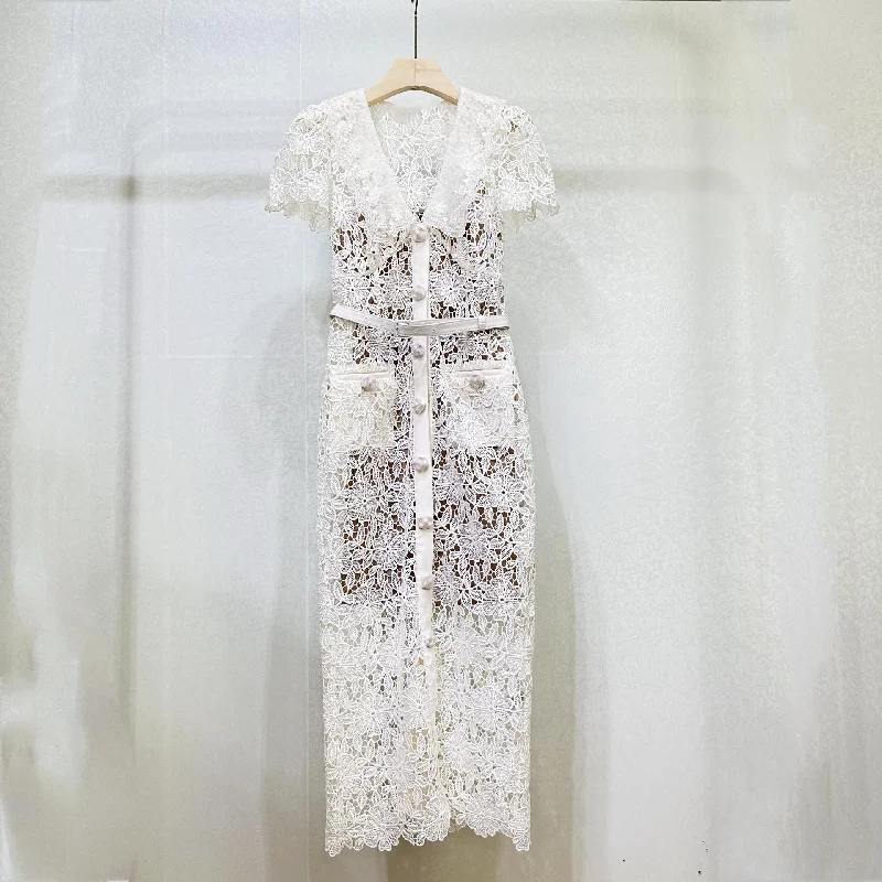 Lace Waist Dress Crew Neckline Casual