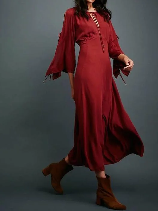 Long sleeved bohemian solid color beach holiday elegant long dress Tunics Formal black Long sleeved bohemian solid color beach holiday elegant long dress Tunics Formal black