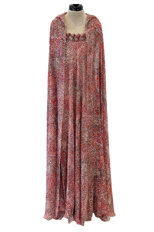 Magical c.1958 Madame Gres Haute Couture Printed Silk Chiffon Dress & Hooded Cape Piece Tunics Recommended stylist Magical c.1958 Madame Gres Haute Couture Printed Silk Chiffon Dress & Hooded Cape Piece Tunics Recommended stylist