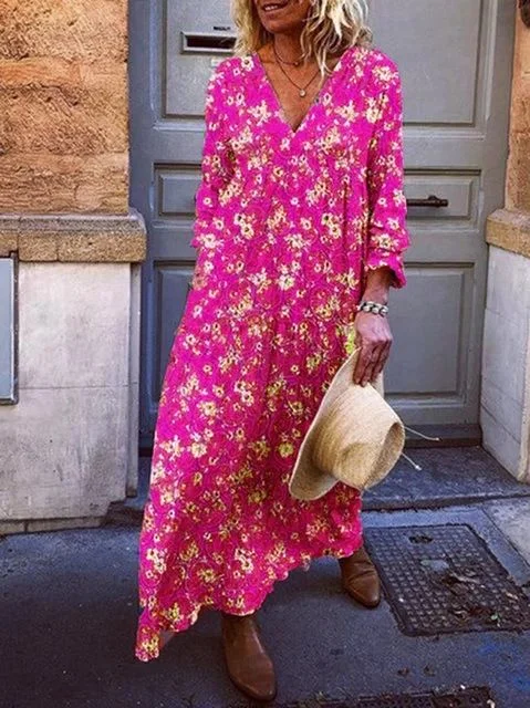 New Large Size Printed V-neck Three-quarter Sleeve Long Dress Tunics Luxurious premium New Large Size Printed V-neck Three-quarter Sleeve Long Dress Tunics Luxurious premium