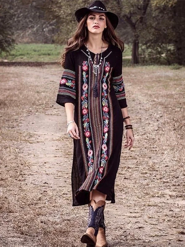 New Rayon Embroidered Mid-length-sleeved Beach Skirt Holiday Long Dress Tunics Cozy comfortable New Rayon Embroidered Mid-length-sleeved Beach Skirt Holiday Long Dress Tunics Cozy comfortable