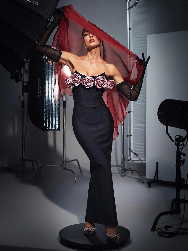 Rosanna Strapless Flower Corset Bandage Dress With Gloves Tunics Stylish elegant