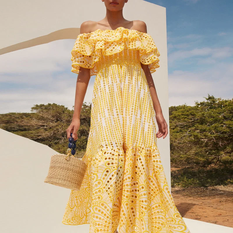 Sexy Off The Shoulder Ruffled Long Dresses Tunics Chic fashionable