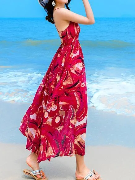 Sexy Printed Spaghetti Strap Back Cross Chiffon Beach Maxi Long Dress Pencil Office Professional Sexy Printed Spaghetti Strap Back Cross Chiffon Beach Maxi Long Dress Pencil Office Professional