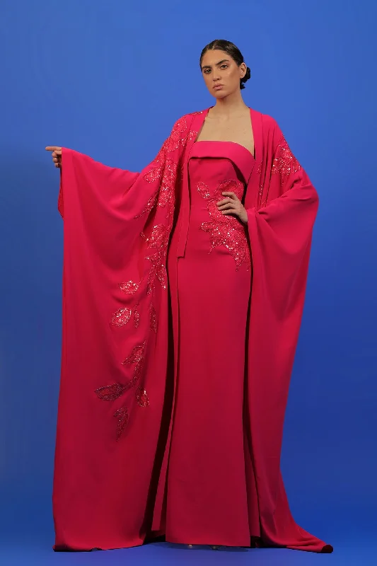 Strapless crepe dress with cape Tunics Practical easy-care