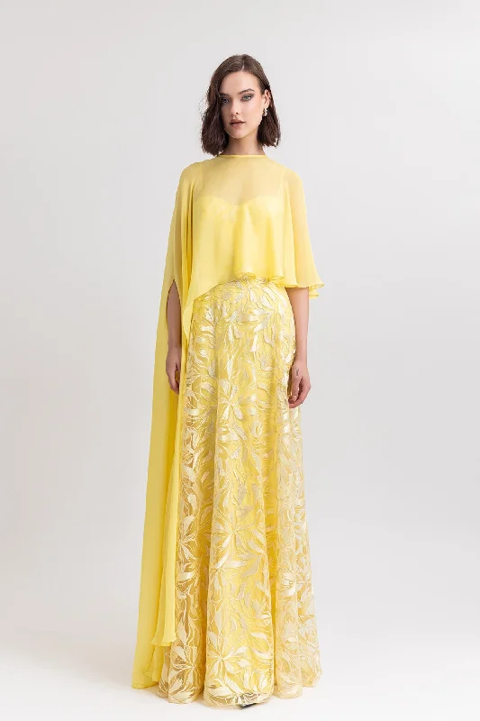 Strapless embroidered dress with chiffon cape Tunic Top Casual