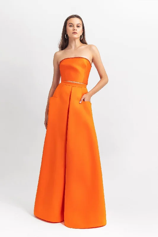 Strapless satin long dress with sequins details on the back; with front pockets on the skirt Pencil Office Professional Strapless satin long dress with sequins details on the back; with front pockets on the skirt Pencil Office Professional