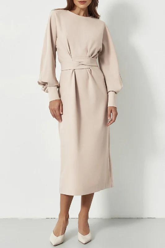 Street Solid Patchwork O Neck Waist Skirt Dresses Boat Neckline Classic