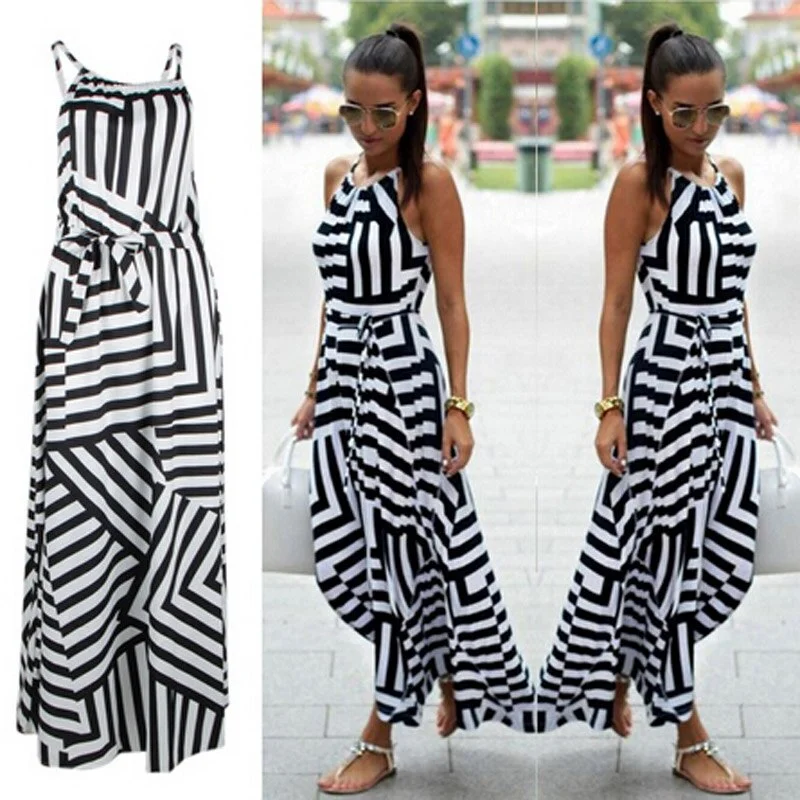 Summer Maxi Long Dress Women Sexy Boho Striped Sleeveless Beach Style Strap Sundress Vestidos For Female Bigsweety Boatneck Modish Everyday Summer Maxi Long Dress Women Sexy Boho Striped Sleeveless Beach Style Strap Sundress Vestidos For Female Bigsweety Boatneck Modish Everyday