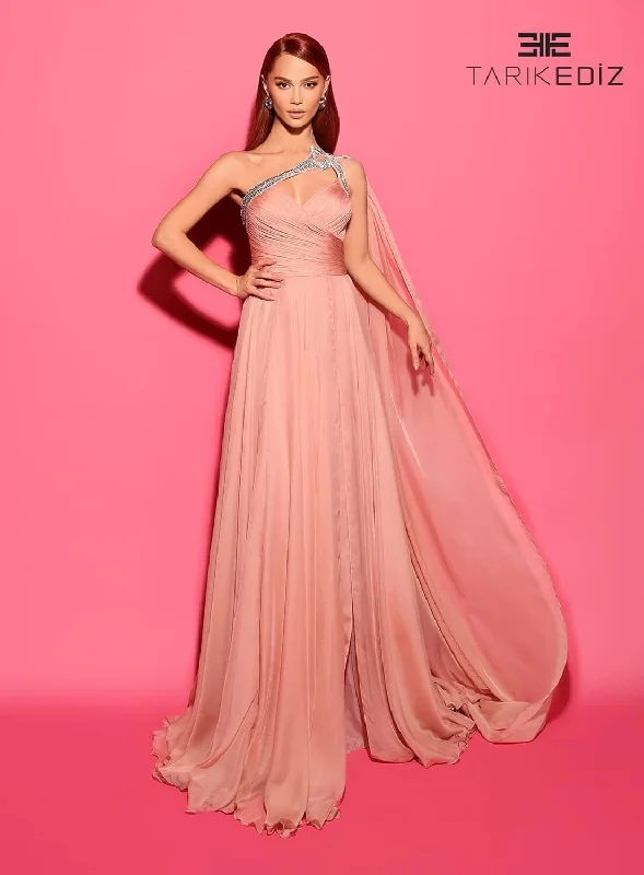 Tarik Ediz 98564 Chiffon Fabric One Shoulder Neckline A-Line Long Dress Tunics Velvet soft Tarik Ediz 98564 Chiffon Fabric One Shoulder Neckline A-Line Long Dress Tunics Velvet soft