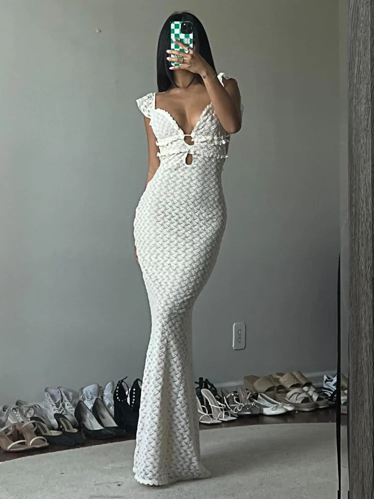 Sexy V-neck Knitted Hollow long Dress For Women Hip Wrap Sleeveless Fashion Solid Evening Party Maxi Knitwear Dress Tunics Fall fleece Sexy V-neck Knitted Hollow long Dress For Women Hip Wrap Sleeveless Fashion Solid Evening Party Maxi Knitwear Dress Tunics Fall fleece
