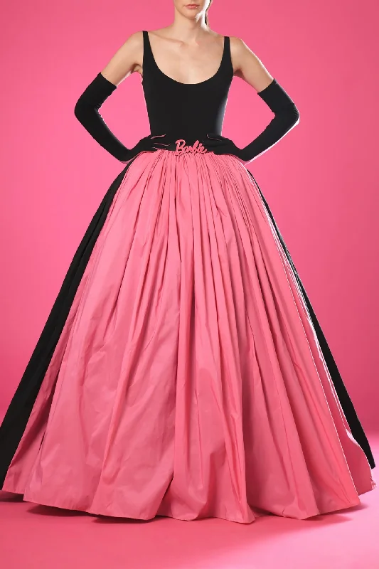 Two colored pleated taffeta ball gown with gloves Tunics Prom sequined