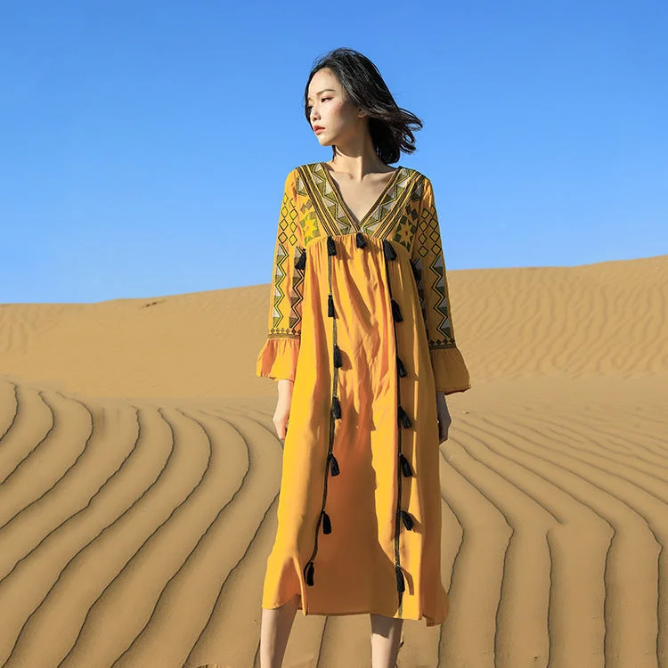 Vintage Ethnic Summer Beach Fairy Long Dresses Tunics Stylish modern