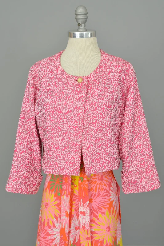 1960s 70s Adele Simpson Pink White Retro Cropped Blazer Women's Handmade Blazer