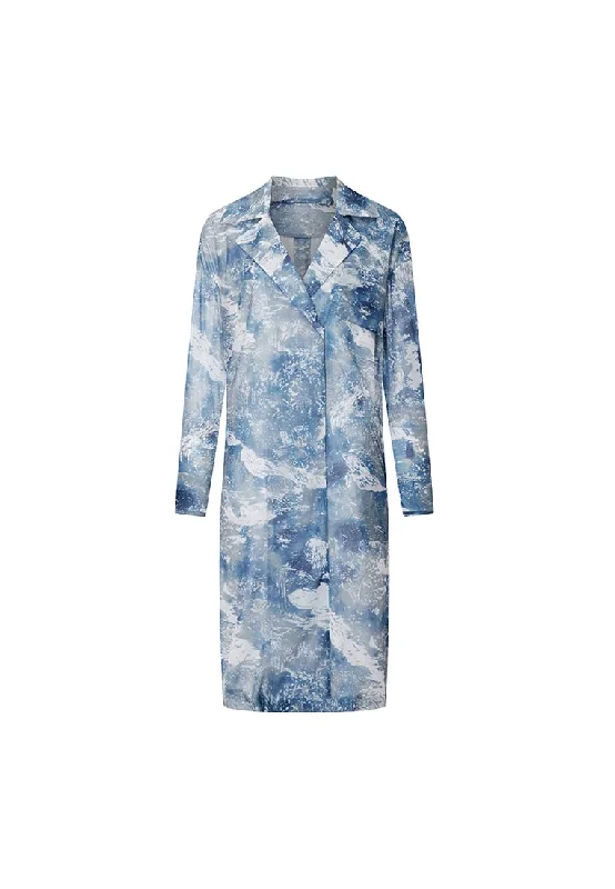 Great Ocean Waves Walk Trench Elegant Long Sleeve Trench