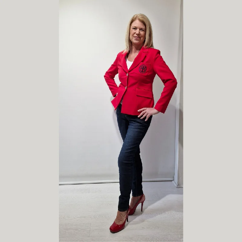 Badoo Red Silver Button Blazer Women's Solid Blazer