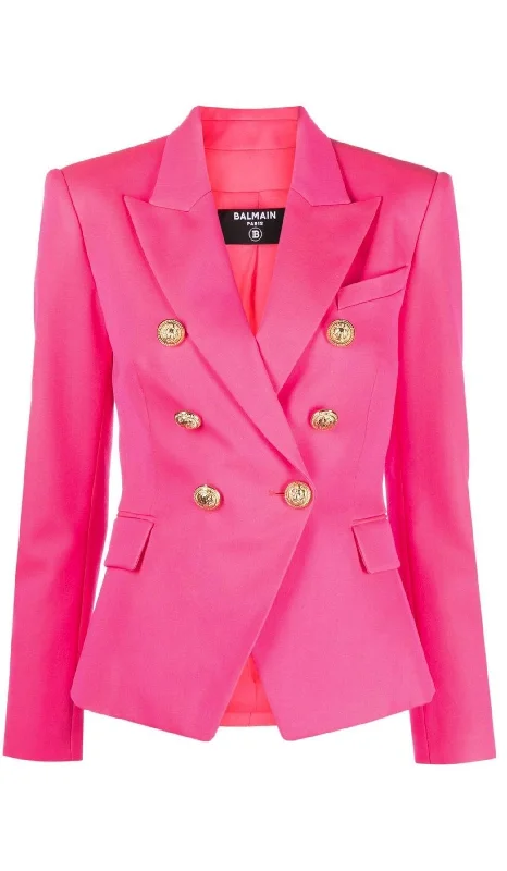 Pink Peak Lapels Wool Blazer Women's Party Jacket