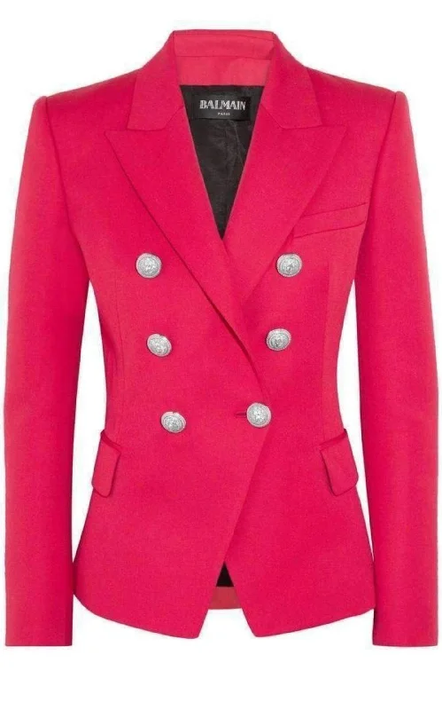 Double Breasted Red Wool Blazer Silk Women's Blazer