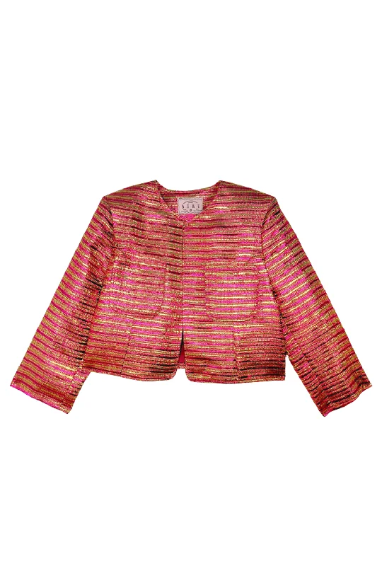 Birthday Everyday Blazer - Gold and Pink Lame Stripe Women's Luxury Jacket