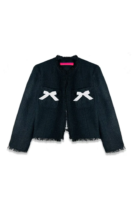 Bow Blazer - Black Tweed Women's Lightweight Blazer