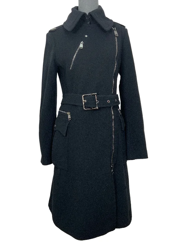 BURBERRY London Wool Trench Coat Size M Stylish Faux Leather Trench