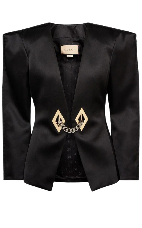 Chain Trimmed Satin Blazer Women's Trench Blazer