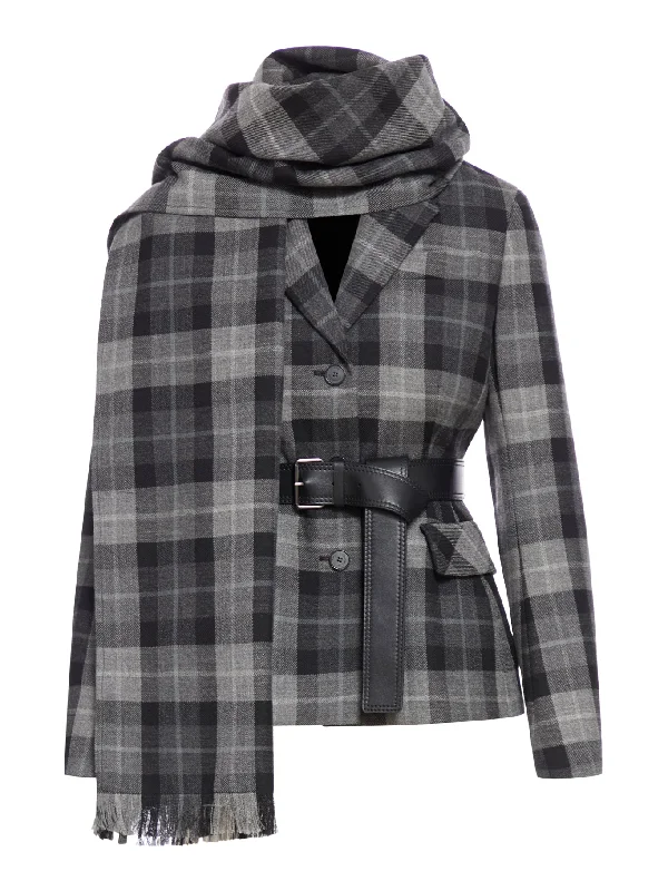 CHECK PRINT WOOL BLAZER Cotton Blend Blazer