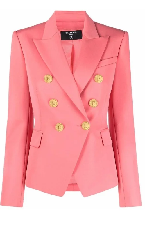 Coral Double-breasted Wool Blazer Women's Handmade Blazer